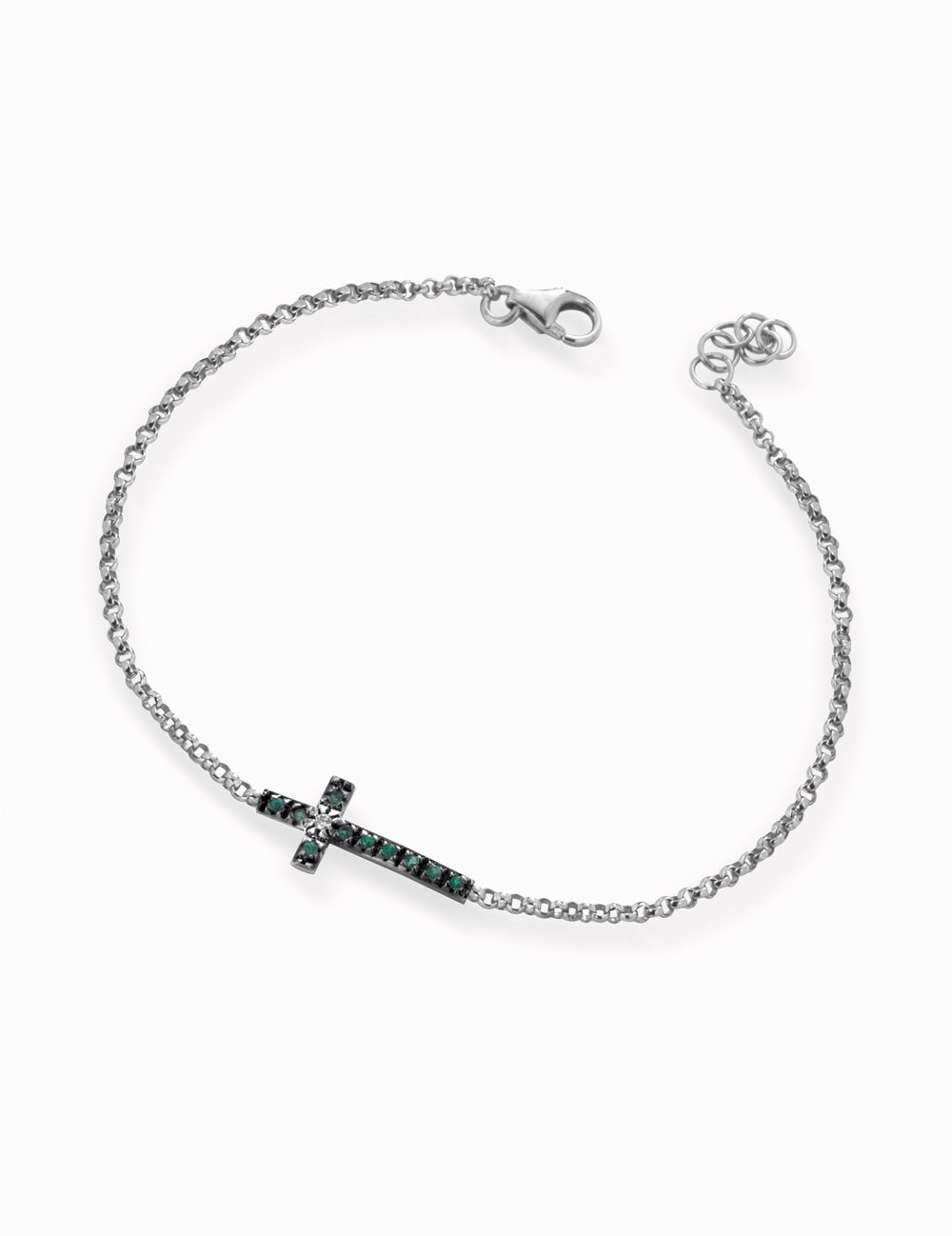 BRACCIALE IN ORO BIANCO CON DIAMANTINO BIANCO E SMERALDI