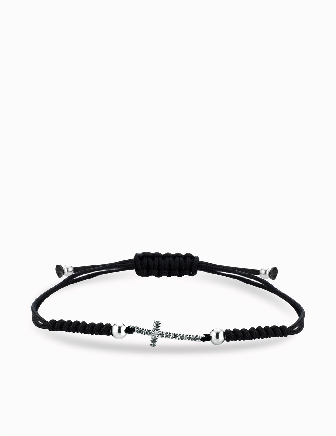 bracciale con laccio sfere in oro bianco croce centrale con diamanti e zaffiri