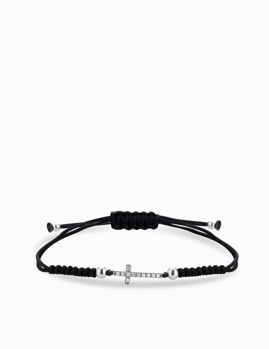 bracciale con laccio sfere in oro bianco croce centrale con diamanti