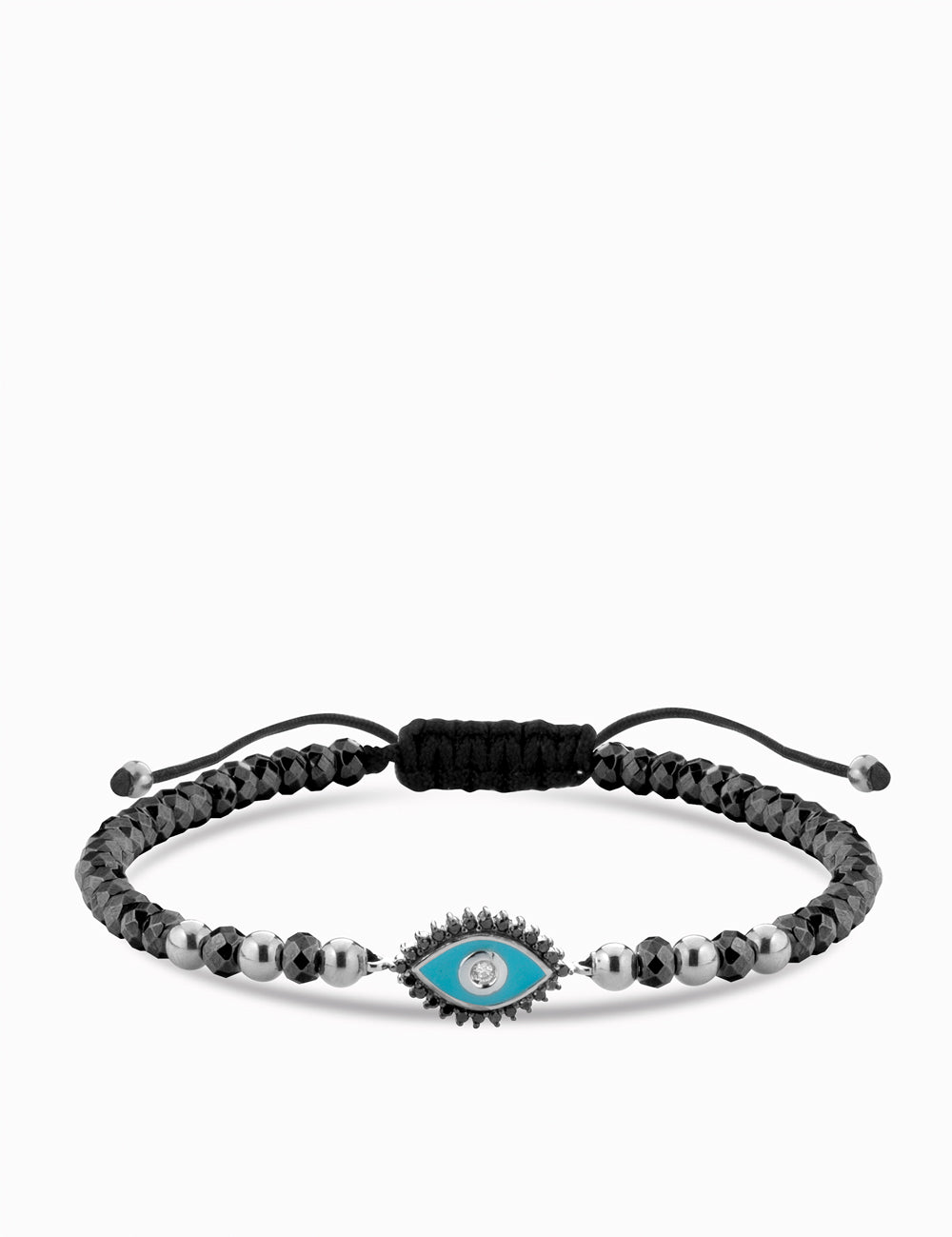 bracciale occhio con ematite oro bianco diamanti neri e bianchi
