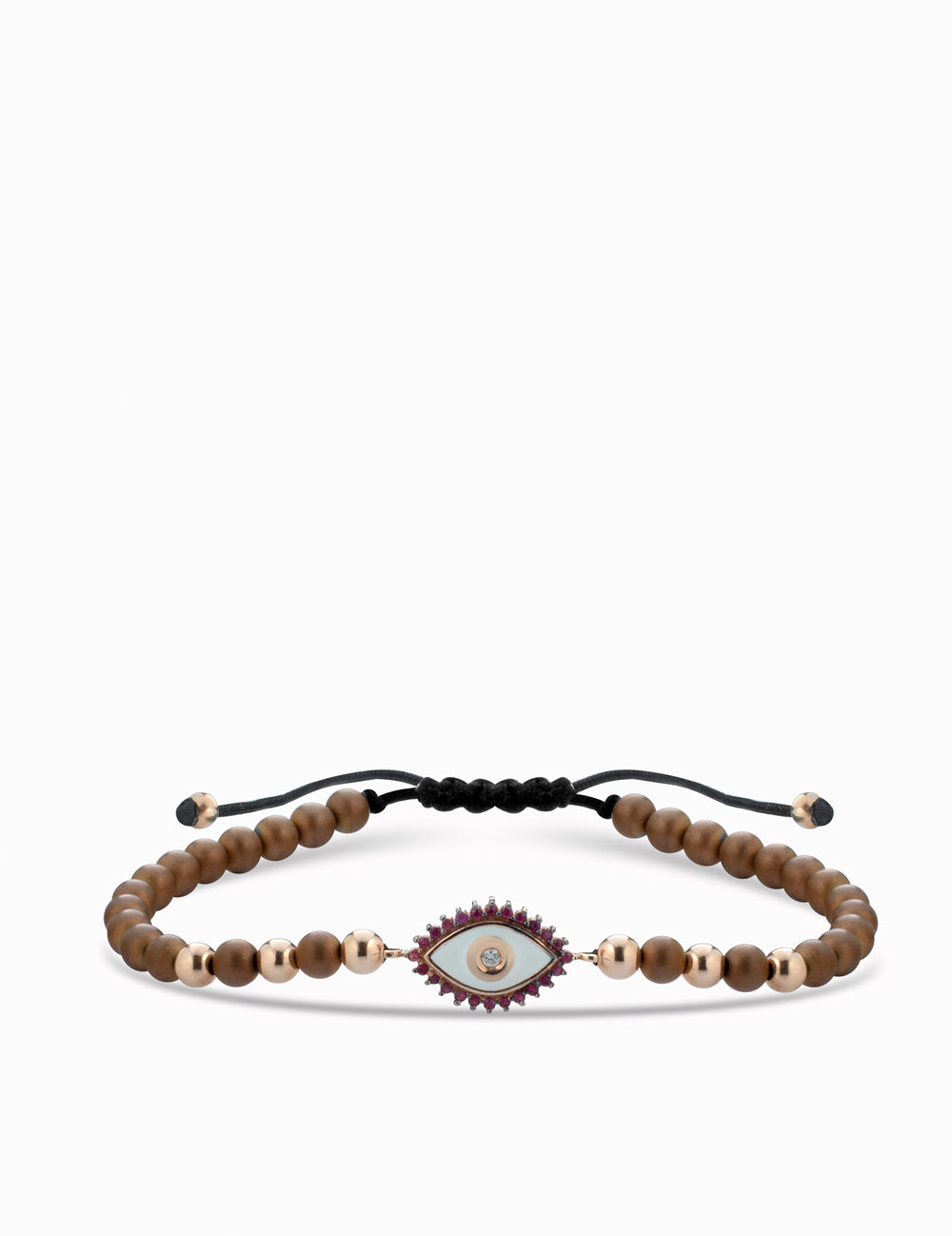 bracciale occhio con ematite oro rosa diamanti e rubini