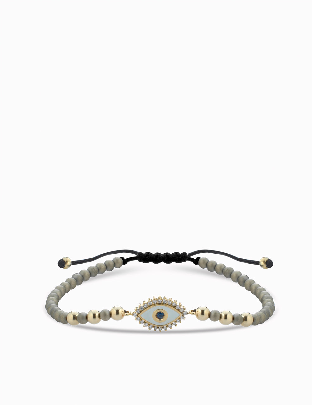 bracciale occhio con ematite oro giallo diamanti e zaffiro centrale