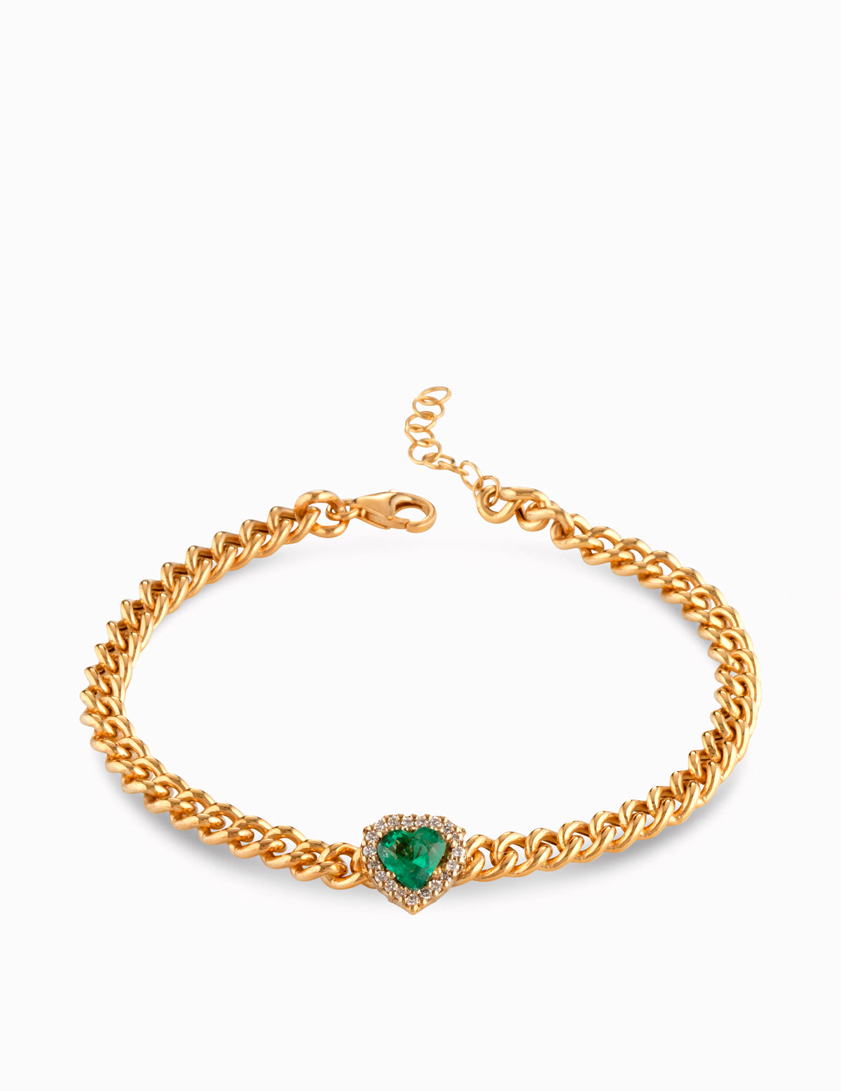 bracciale grumetta con diamanti e cuore di smeraldo in oro giallo