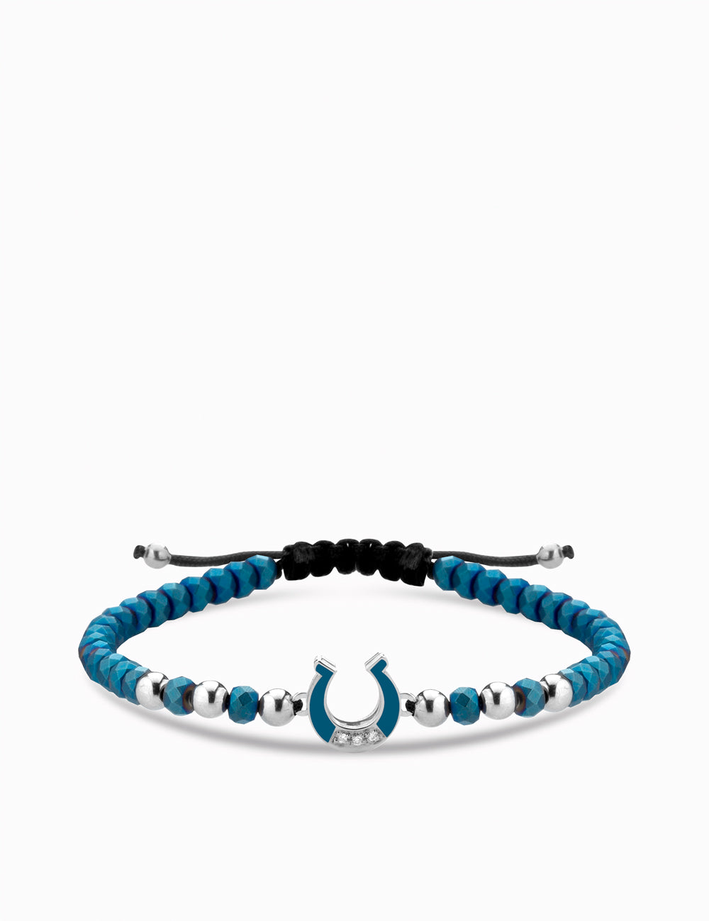 Bracciale ematite con ferro di cavallo smaltato e diamanti