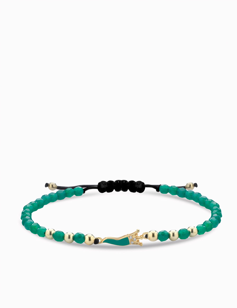 bracciale in oro giallo con corno smaltato verde ematite e diamanti