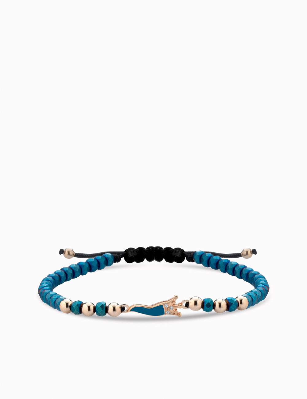 Bracciale in oro rosa con corno smaltato blu ematite e diamanti