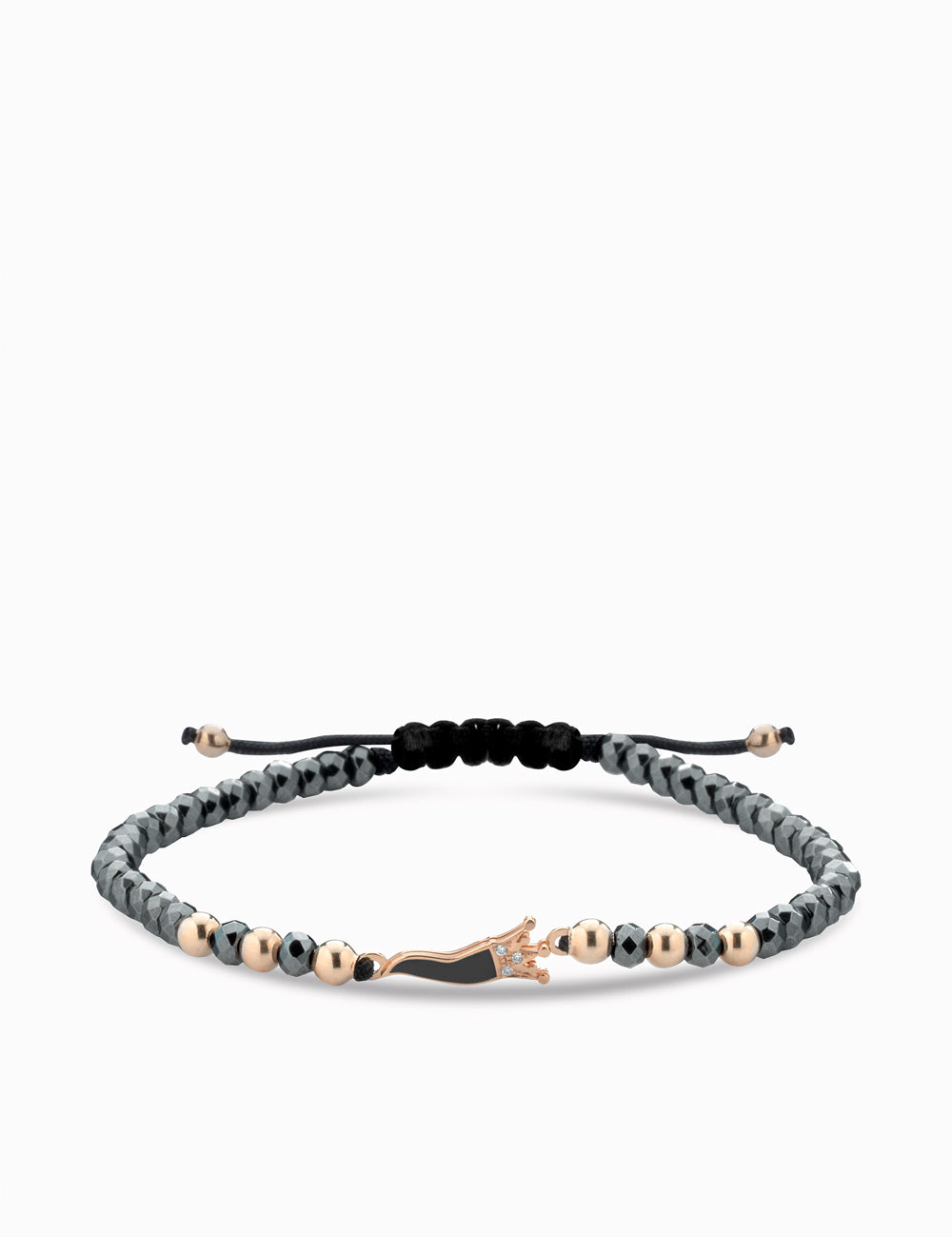 Bracciale in oro rosa con corno smaltato nero ematite e diamanti