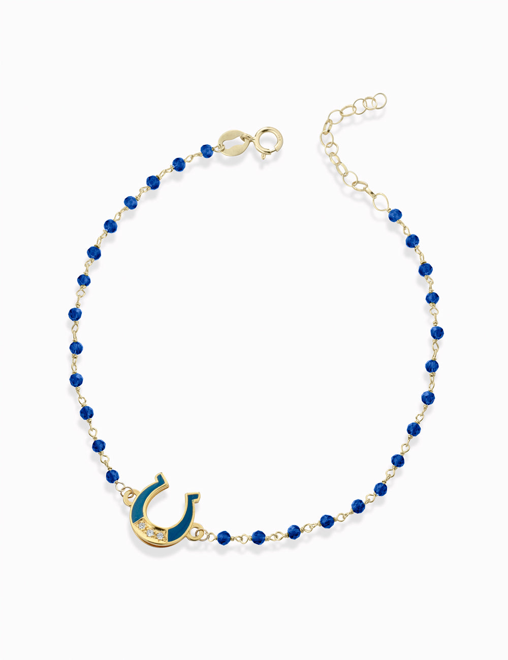 Bracciale catena pallinata in oro giallo con ferro di cavallo smaltata e diamanti