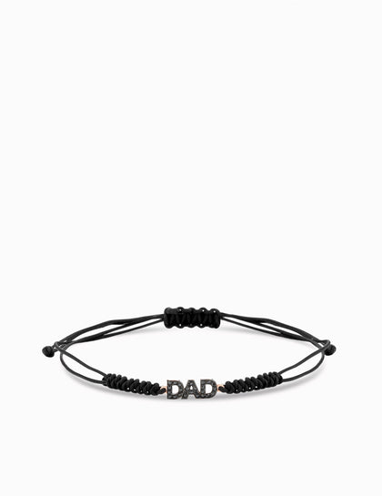 bracciale 9kt con scritta DAD diamanti neri e laccio