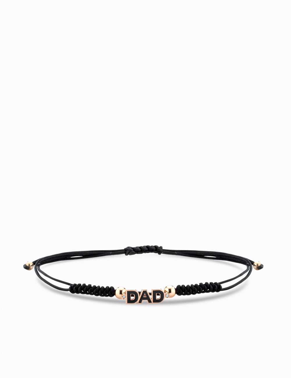 bracciale in oro 9kt, con scritta DAD smaltata nera e  laccio
