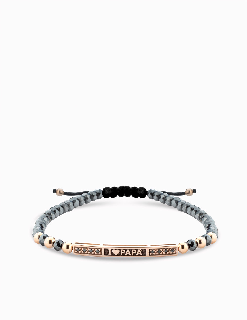 bracciale in oro9kt con targa, ematite  diamanti