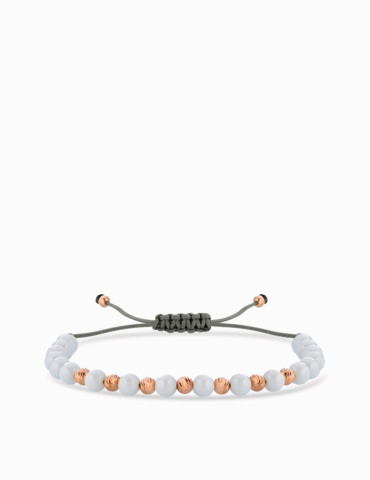 BRACCIALE LACCIO CON CERAMICA BIANCA IN ORO ROSA PALLINE DIAMANTATE