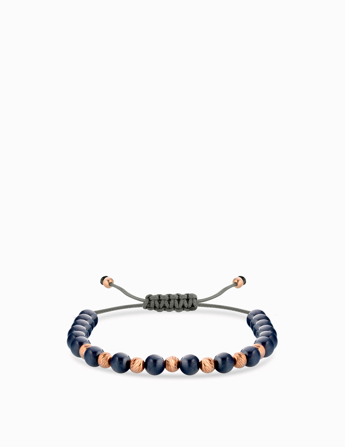 BRACCIALE LACCIO CON CERAMICA BLU SCURO IN ORO ROSA PALLINE DIAMANTATE