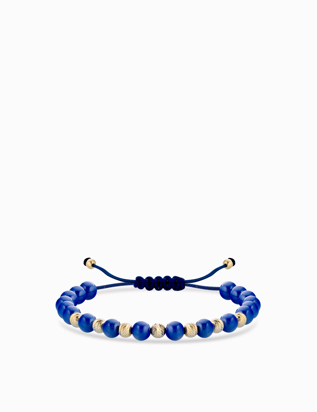 BRACCIALE LACCIO CON CERAMICA BLU IN ORO GIALLO CON PALLINE DIAMANTATE