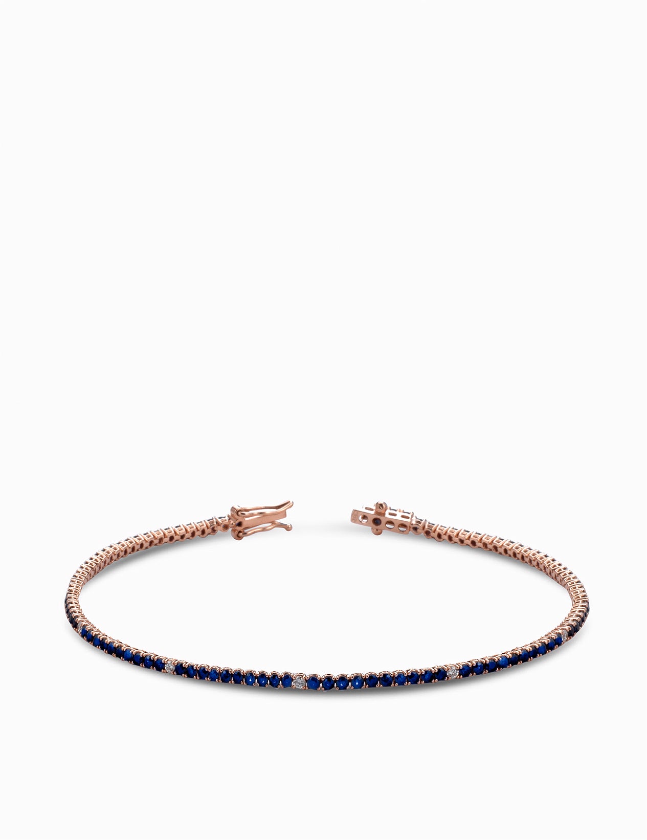 tennis con diamanti bianchi e zaffiri oro rosa