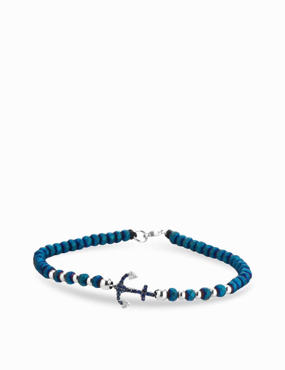 bracciale  ancora con ematite blu in oro bianco con zaffiri e diamanti