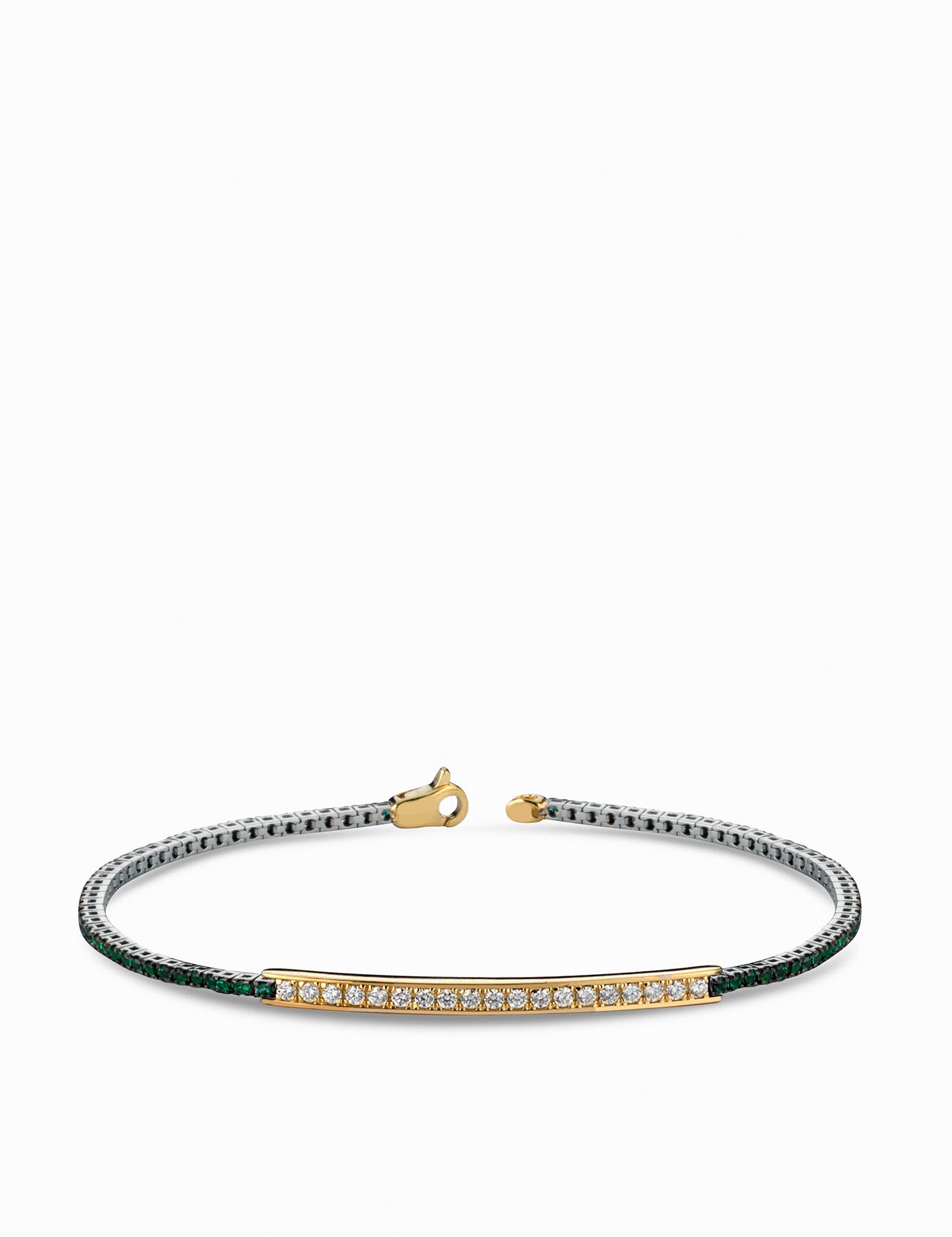 bracciale tennis con centrale diamanti e laterali smeraldi
