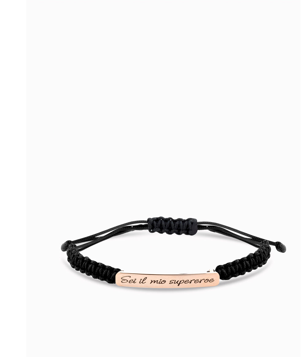 bracciale oro 9kt con targa e laccio