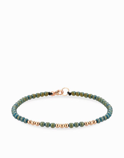 Bracciale a laccio con sfere in ematite nera e in oro rosa Dalù Gioielli 