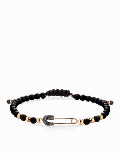 Bracciale a sfere in onice e oro rosa e spilla con diamanti neri Dalù Gioielli 