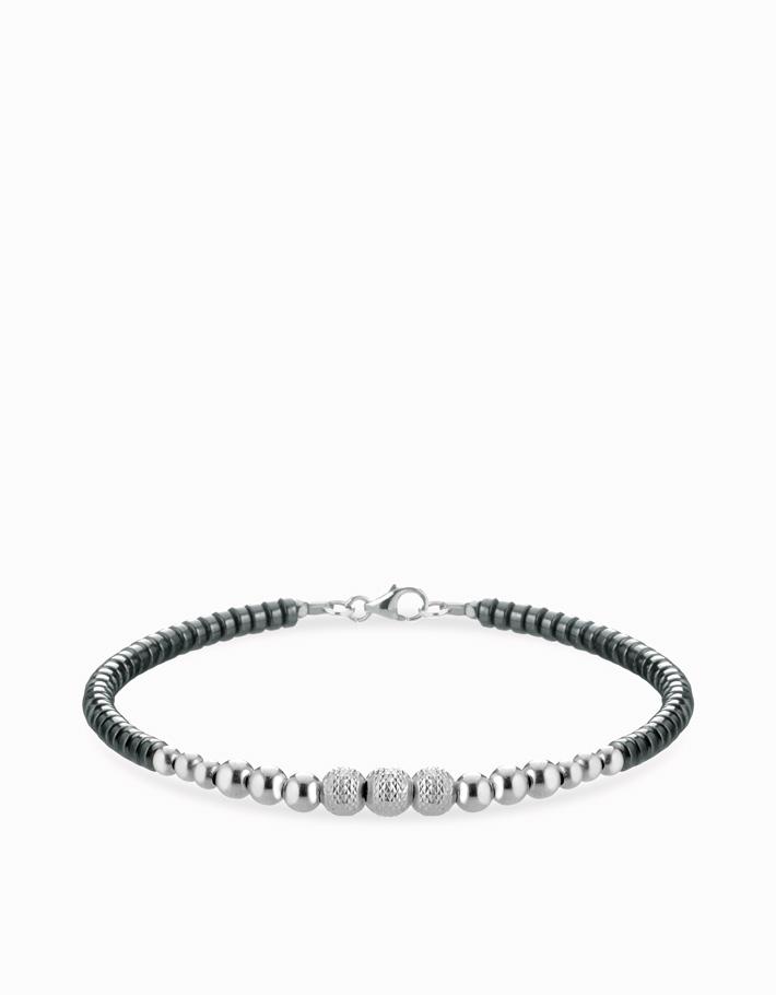 Bracciale con ematite e sfere in oro bianco Dalù Gioielli 