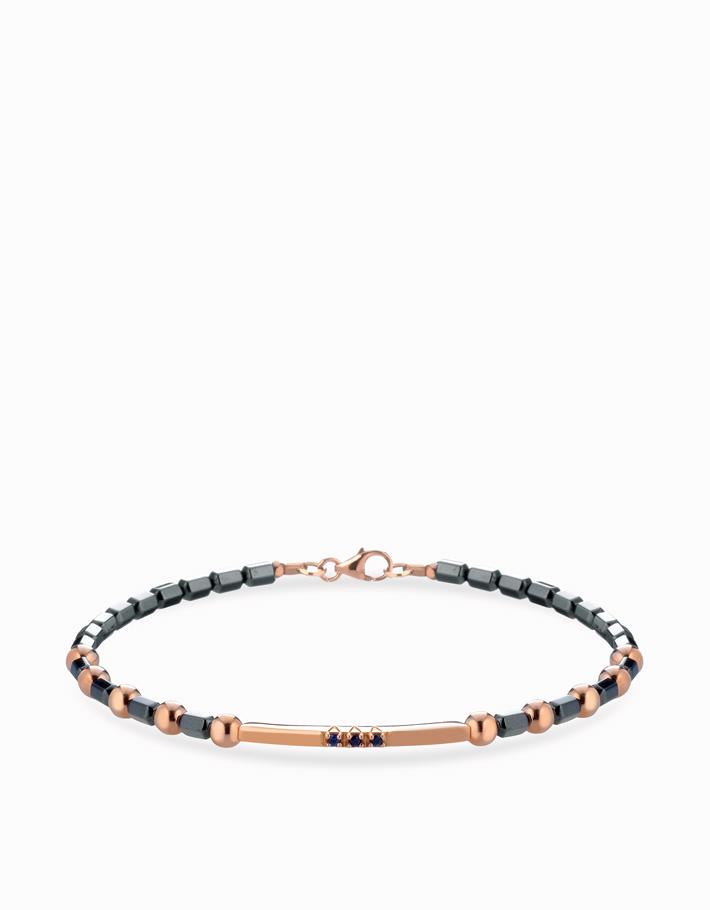 Bracciale con ematite sfere in oro rosa e bacchetta con zaffiri Dalù Gioielli 