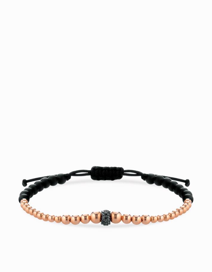 Bracciale con ematite sfere in oro rosa e rondella con diamanti neri Dalù Gioielli 