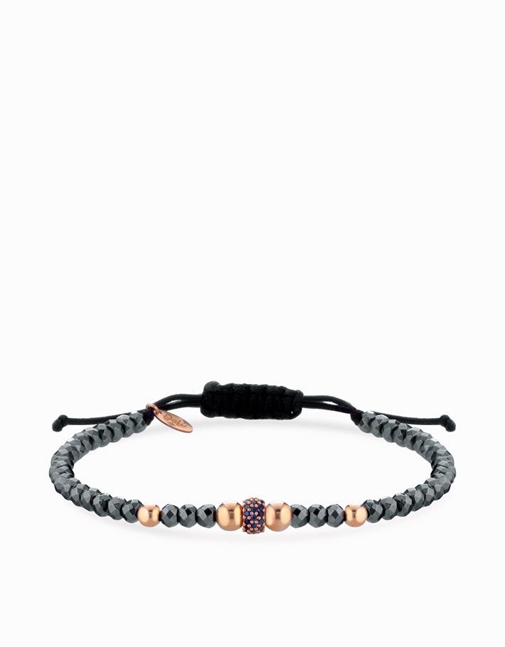 Bracciale con ematite sfere in oro rosa e rondella con zaffiri Dalù Gioielli 