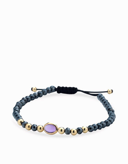 Bracciale con sfere in ematite e oro giallo con pietra centrale rosa Dalù Gioielli 