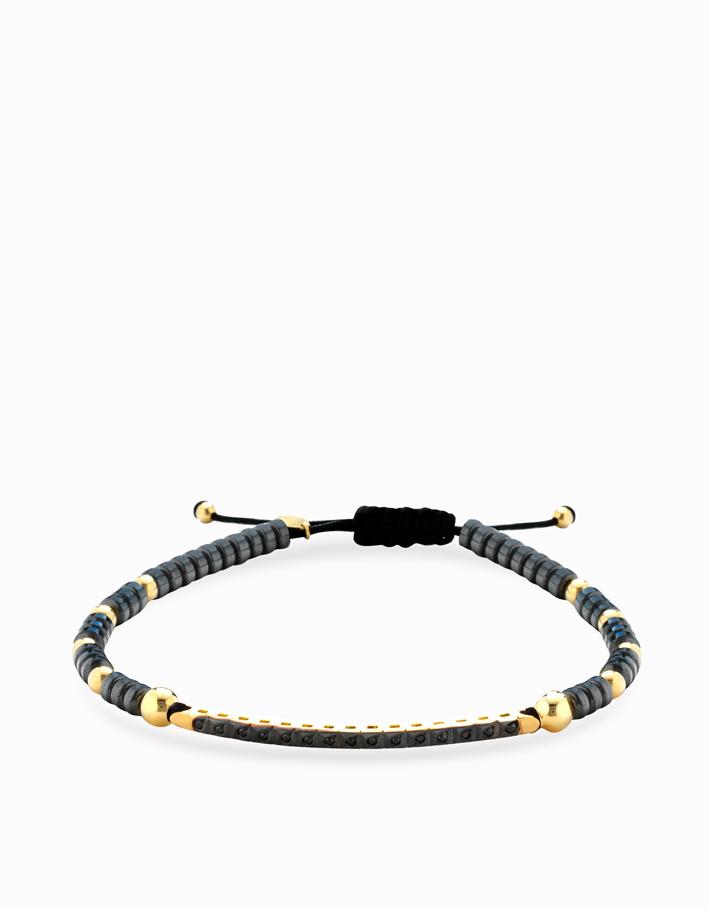 Bracciale con sfere in ematite e oro rosa, bacchetta con diamanti neri Dalù Gioielli 