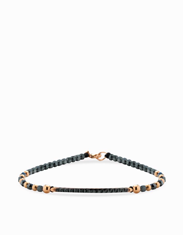 Bracciale con sfere in ematite e oro rosa, bacchetta con diamanti neri Dalù Gioielli 