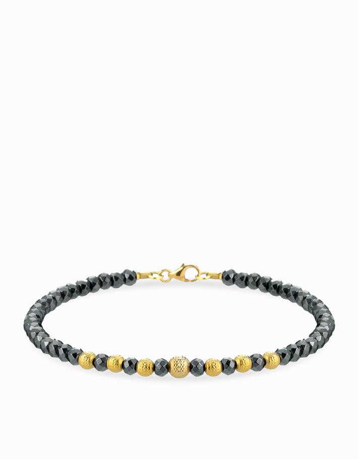 Bracciale con sfere in ematite nera e oro giallo Dalù Gioielli 
