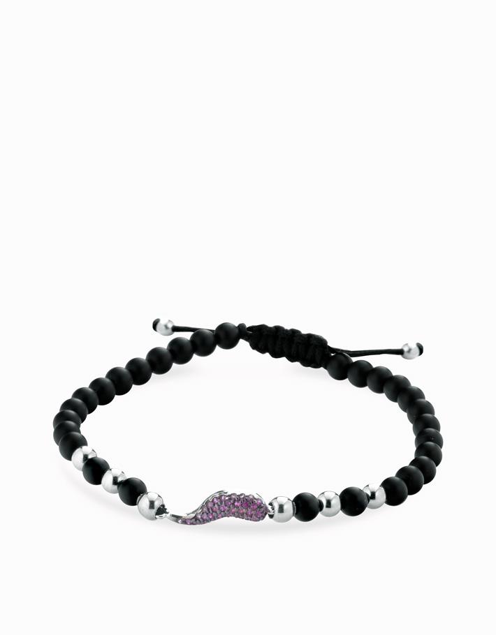 Bracciale corno di rubini con sfere in onice e oro bianco Dalù Gioielli 