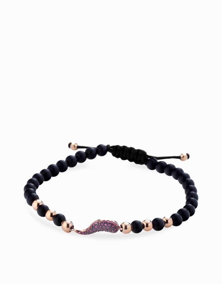 Bracciale corno di rubini con sfere in onice e oro rosa Dalù Gioielli 