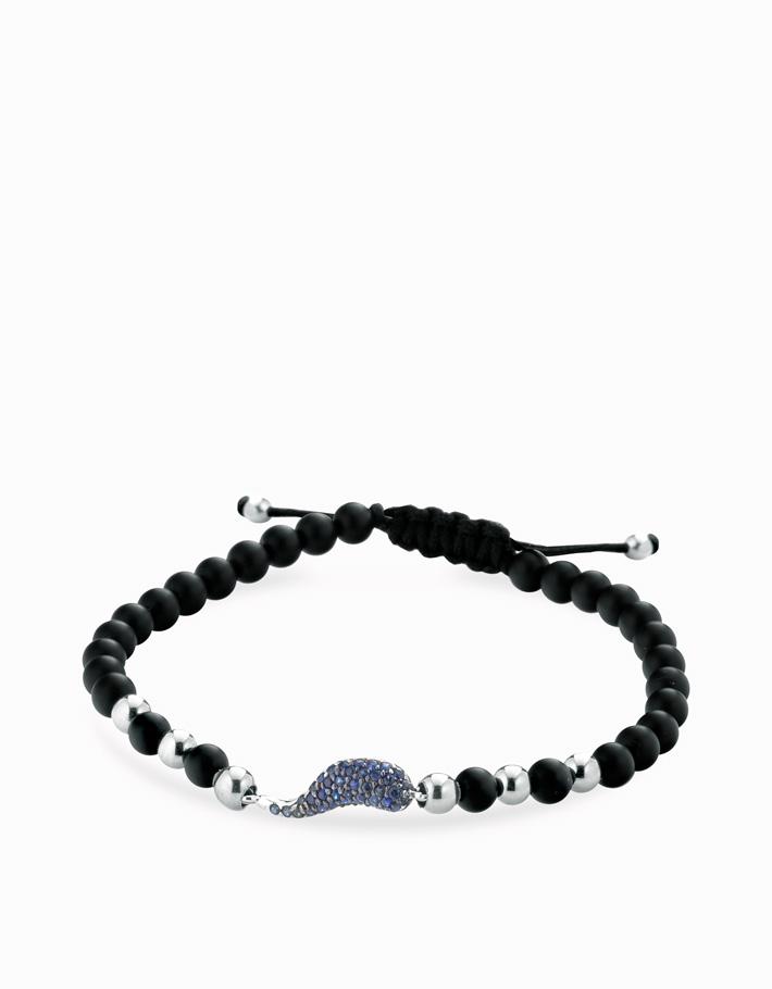 Bracciale corno in zaffiri con sfere in onice e oro bianco Dalù Gioielli 