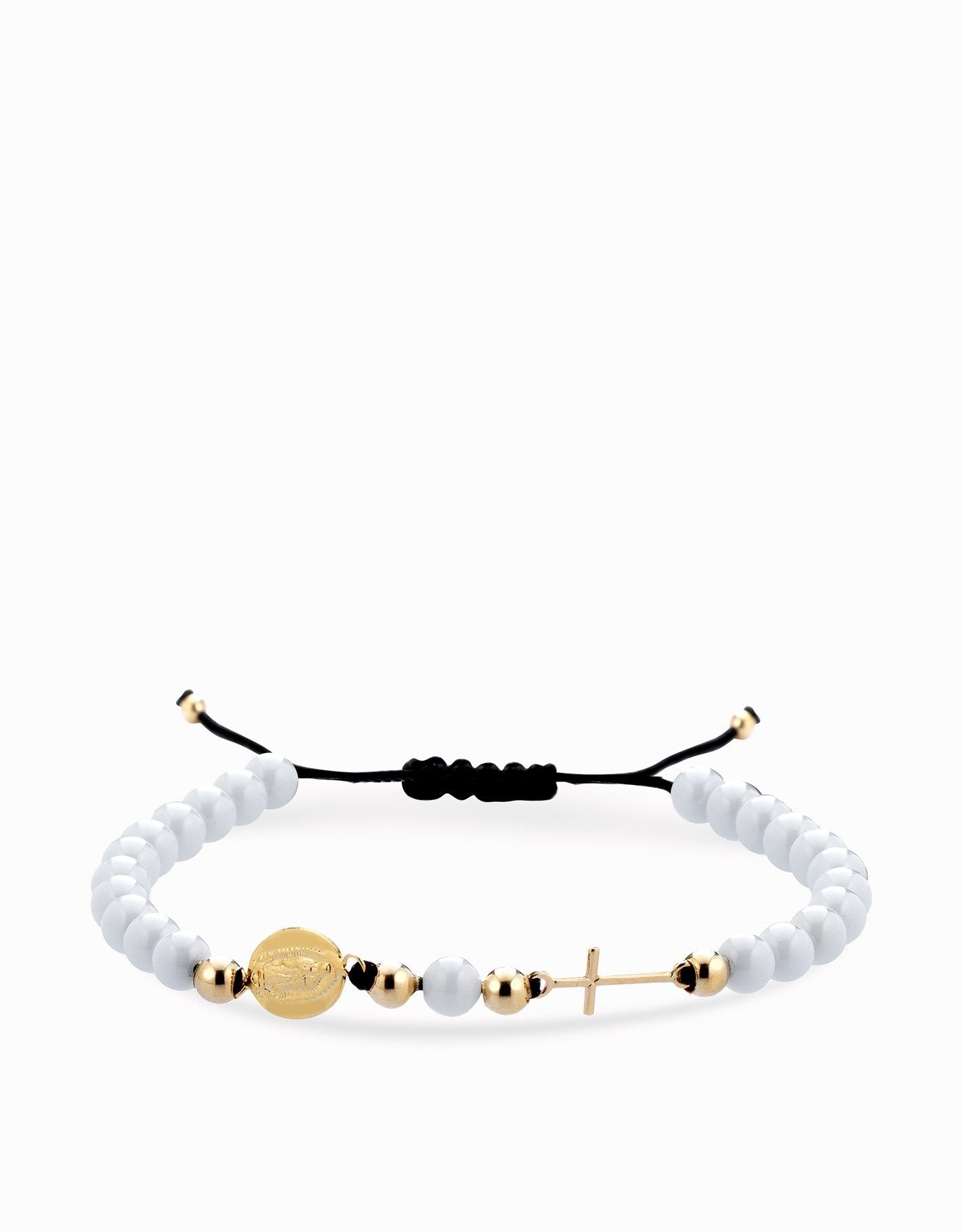 Bracciale in ceramica bianca con rosario in oro giallo Dalù Gioielli 