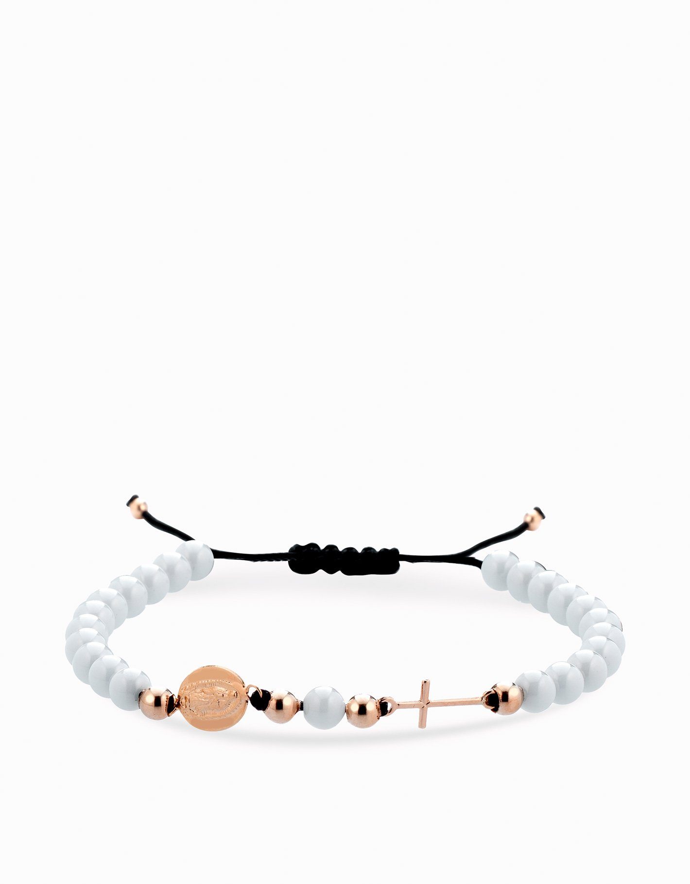 Bracciale in ceramica bianca con rosario in oro rosa Dalù Gioielli 
