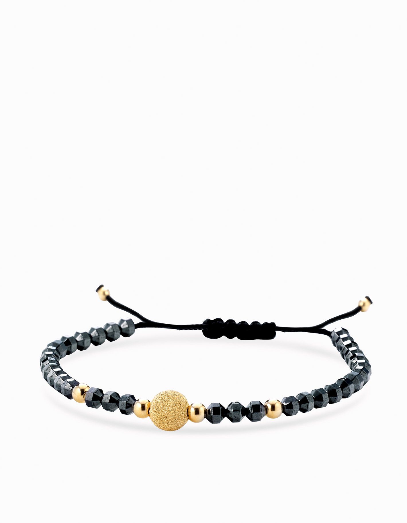 Bracciale in cordino con ematite briolè con sfere in oro giallo Dalù Gioielli 