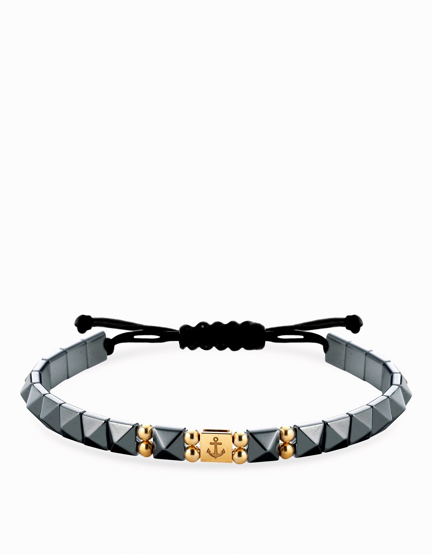 Bracciale in cordino con ematite e inserto ancora in oro giallo Dalù Gioielli 