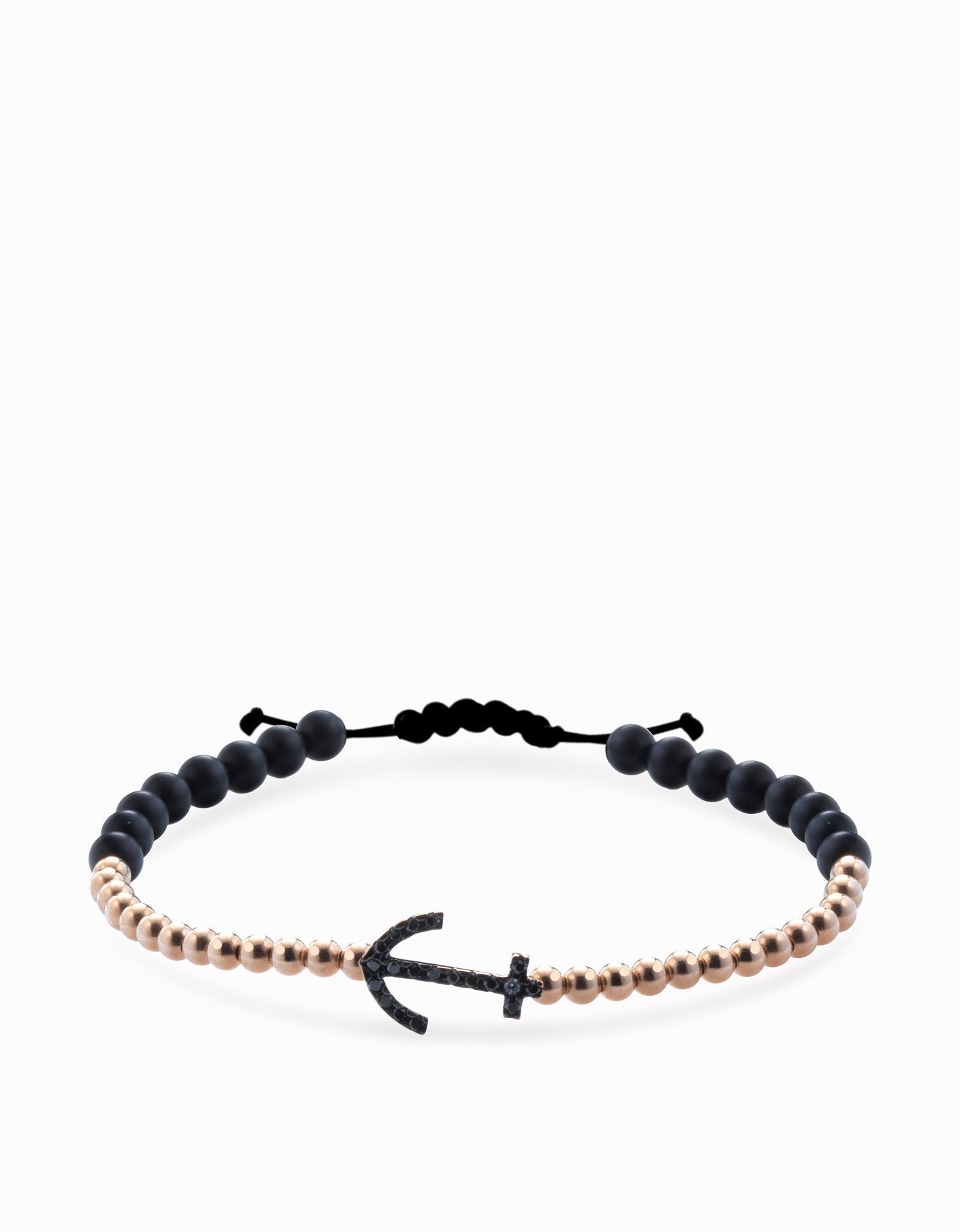 Bracciale in cordino con sfere in onice e oro giallo e ancora in diamanti neri Dalù Gioielli 