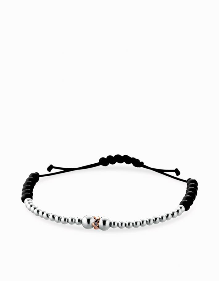 Bracciale in cordino con sfere oro bianco onice e rondella diamanti Dalù Gioielli 