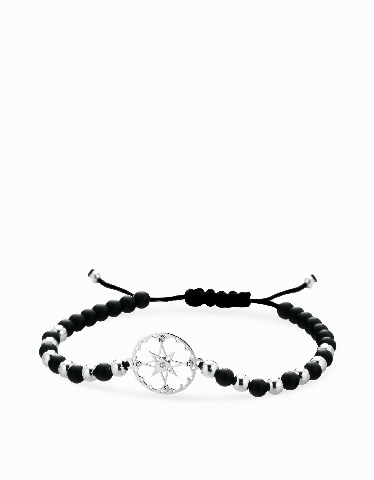 Bracciale in cordino sfere in onice e oro bianco rosa dei venti e diamante Dalù Gioielli 