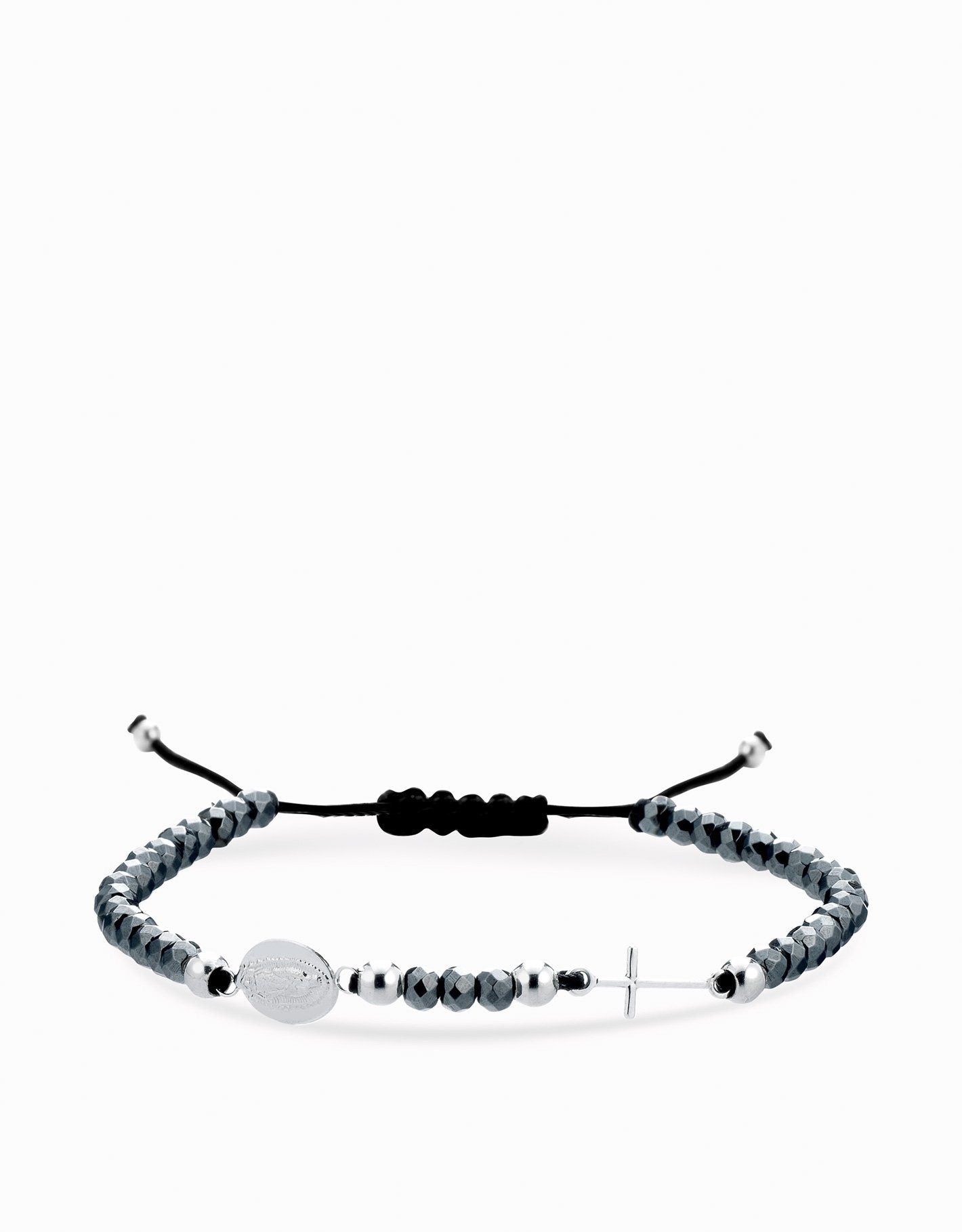 Bracciale in ematite con rosario in oro bianco Dalù Gioielli 