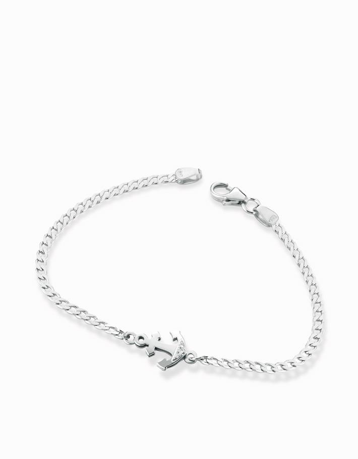 Bracciale in maglia groumette ancora in oro bianco e diamanti Dalù Gioielli 