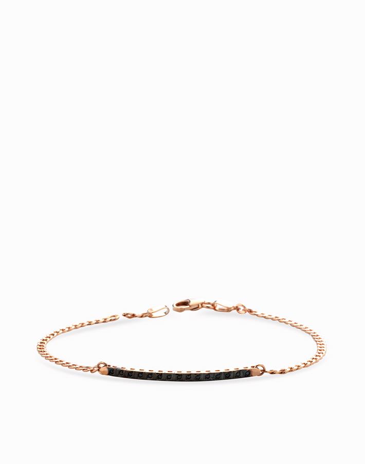 Bracciale in maglia groumette in oro rosa con bacchetta e diamanti neri Dalù Gioielli 