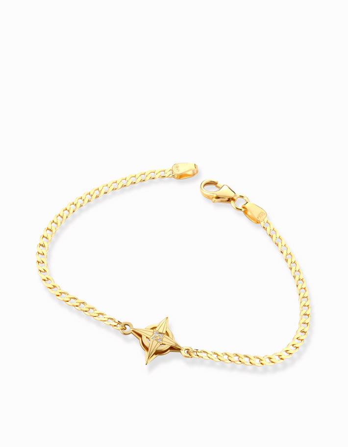 Bracciale in maglia groumette rosa dei venti in oro giallo e diamanti Dalù Gioielli 