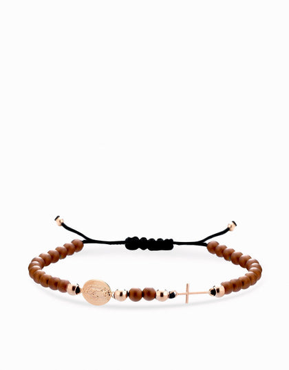Bracciale in onice marrone con rosario in oro rosa Dalù Gioielli 