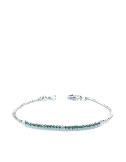 Bracciale mezzo tennis in maglia groumette in oro bianco diamante e smeraldi Dalù Gioielli 