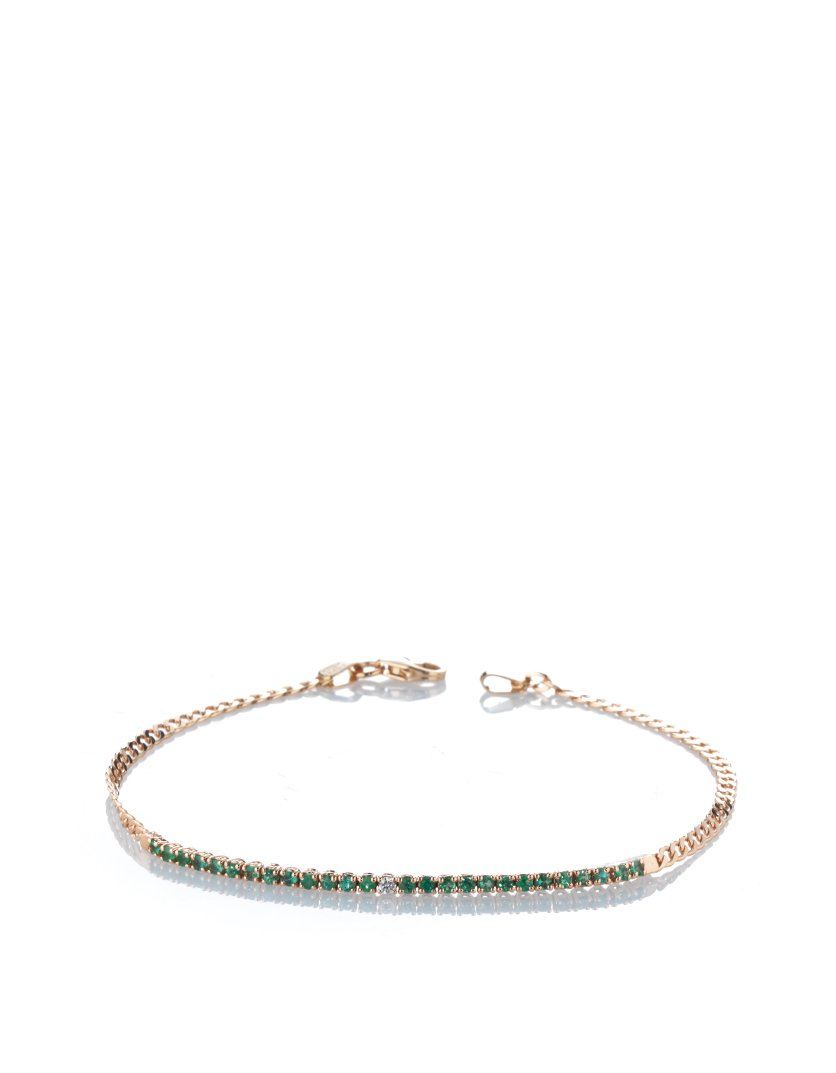 Bracciale mezzo tennis in maglia groumette in oro rosa diamante e smeraldi Dalù Gioielli 