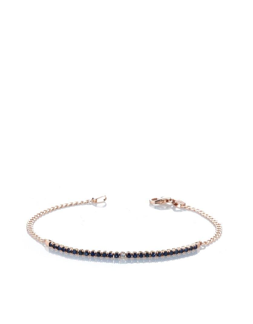 Bracciale mezzo tennis in maglia groumette in oro rosa diamante e zaffiri Dalù Gioielli 